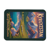 Kyrgyzstan Mountains Illustration Travel Art Vinta Magnet (Horizontal)