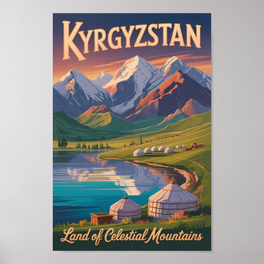 Kyrgyzstan Mountains Illustration Travel Art Vinta Poster (Vorne)