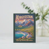 Kyrgyzstan Mountains Illustration Travel Art Vinta Postkarte (Stehend Vorderseite)