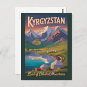 Kyrgyzstan Mountains Illustration Travel Art Vinta Postkarte (Vorne/Hinten)