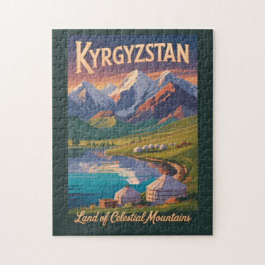 Kyrgyzstan Mountains Illustration Travel Art Vinta Puzzle (Vertikal)