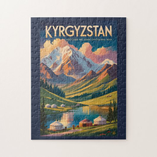 Kyrgyzstan Yurt Illustration Travel Art Vintage Puzzle (Vertikal)