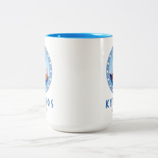 Kythnos, Griechenland, griechisches Schiffsdesign Zweifarbige Tasse (Mittel)