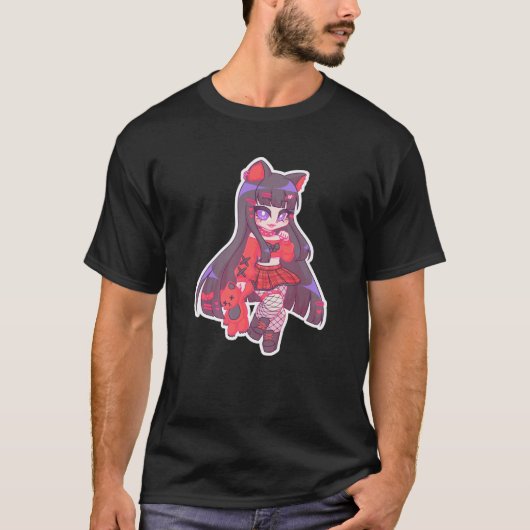Kyuuchandesu Emo Girl Chibi Zeichnend Katze Alt Gi T-Shirt (Vorderseite)