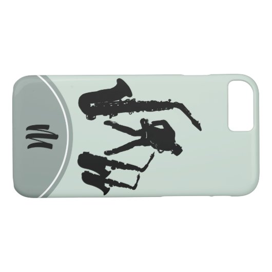 L2 Jazz Sax Black Saxophonist Monogram iPhone Case (Rückseite (Horizontal))