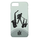 L2 Jazz Sax Black Saxophonist Monogram iPhone Case (Rückseite)