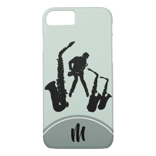 L2 Jazz Sax Black Saxophonist Monogram iPhone Case (Rückseite)