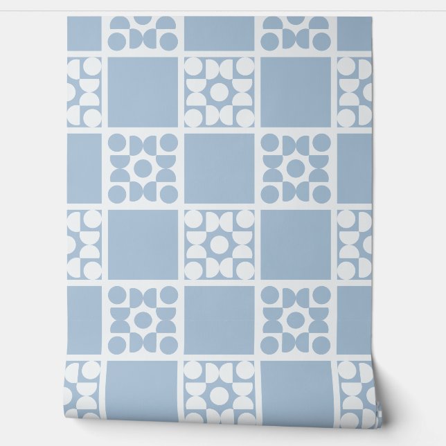 (L) 2502223B Retro Geometric Tiles Blue Tapete (Abrollen)