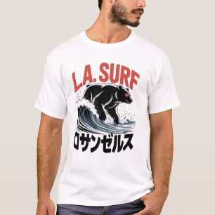 L.A. Surf Bär Japanische Typografie T-Shirt