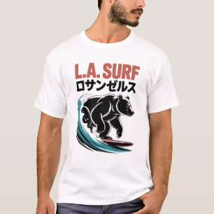 L.A. Surf Bär Japanische Typografie T-Shirt