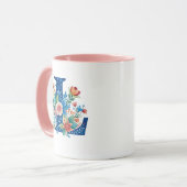 L blaues Monogramm mit Blume Tasse (Vorderseite Links)