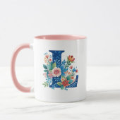 L Blaumonogramm mit Blumen Tasse (Links)