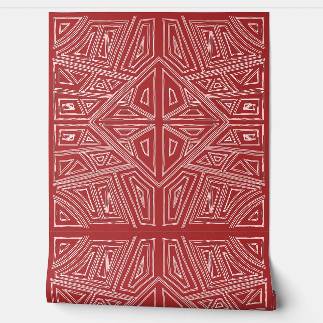 L - Bold Lines - Symmetrical Tile- Red And White Tapete (Abrollen)