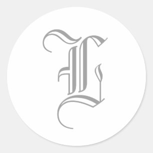 L Buchstabe Monogramm Aufkleber Grau Old English