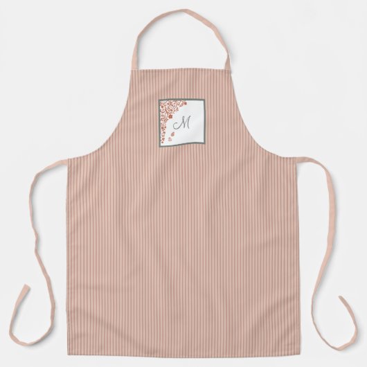 L Dust Peach Strip Terracotta Butterfly Monogramm Schürze (Vorderseite)