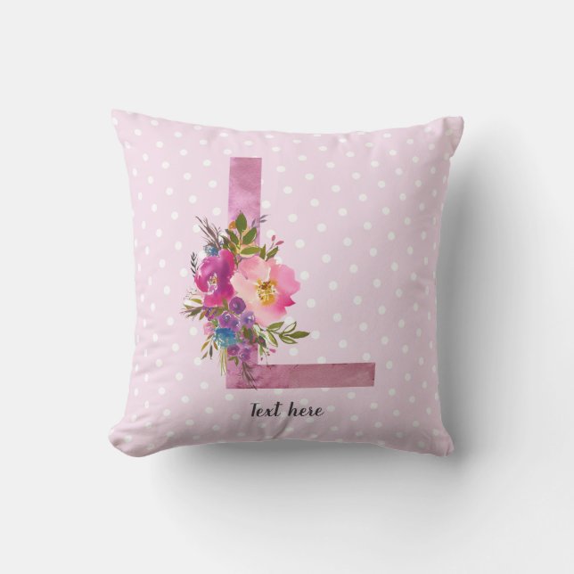 L, Floral Monogramm initial, Aquarellfarbe Blume Kissen (Vorderseite)