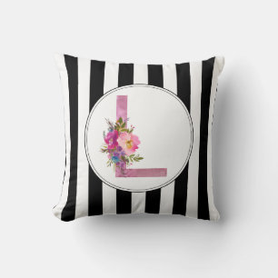 L, Floral Monogramm initial, Aquarellfarbe Blume Kissen