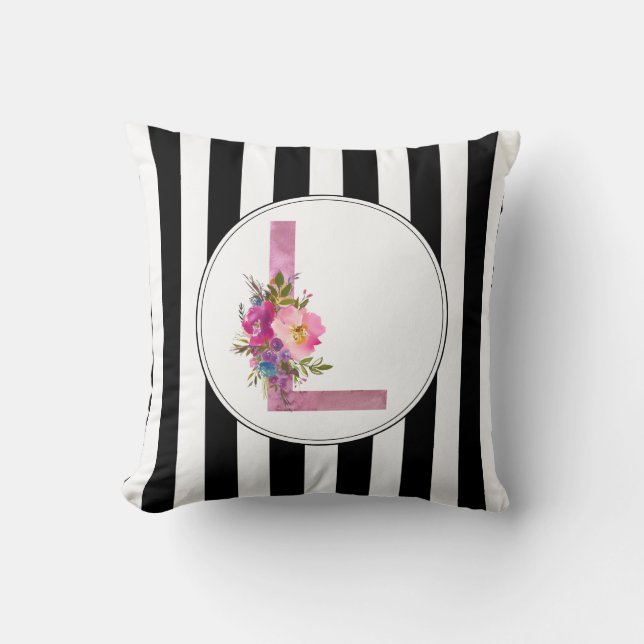 L, Floral Monogramm initial, Aquarellfarbe Blume Kissen (Vorderseite)