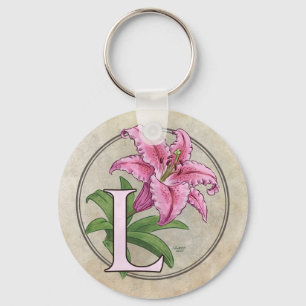 L for Lily Flower Monogram Schlüsselanhänger