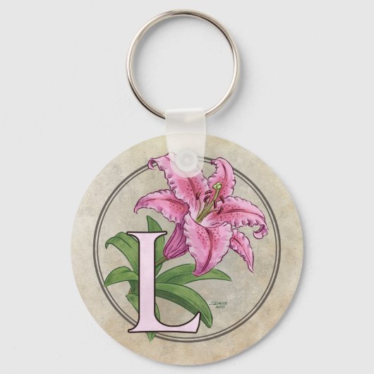 L for Lily Flower Monogram Schlüsselanhänger (Vorderseite)