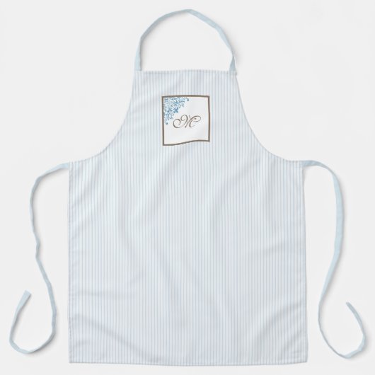L French Blue Strip Lilie Script Monogram Schürze (Vorderseite)