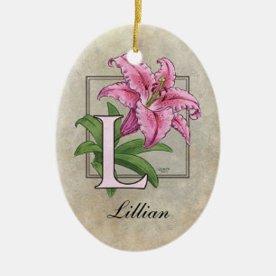 L für Lilien-Blumen-Monogramm Keramik Ornament