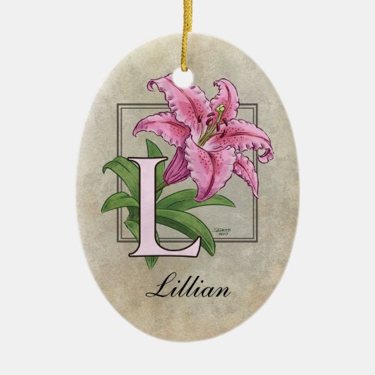 L für Lilien-Blumen-Monogramm Keramik Ornament (Vorne)