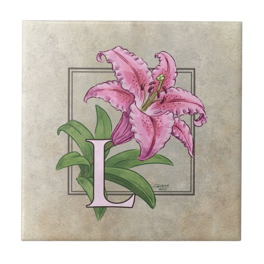 L für Lily-Blume Alphabet Monogramm Fliese (Vorderseite)