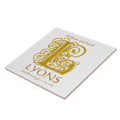 L Gold Monogram on White - Names Wedding Date Tile Fliese (Seite)