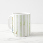 L Golden Initial auf blau-weiß Streifen Kaffeetasse (Vorderseite Links)