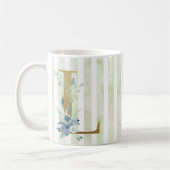 L Golden Initial auf blau-weiß Streifen Kaffeetasse (Links)