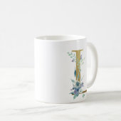 L Golden Initial mit blauen Blumenblättern Kaffeetasse (VorderseiteRechts)