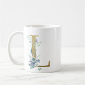 L Golden Initial mit blauen Blumenblättern Kaffeetasse (Links)