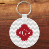 L Gray Wht Chevron Cranberry Quatrefoil 3 Monogram Schlüsselanhänger (Vorderseite)