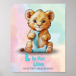 L ist für Lion - Alphabet Print for Kinderzimmer Poster
