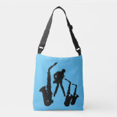 L Jazzman Black Saxophonist 2 Sax Jazz Blue Bag Tragetaschen Mit Langen Trägern (Vorderseite)