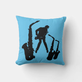 L Jazzman Black Saxophonist 2 Sax Jazz Blue Pillow Kissen