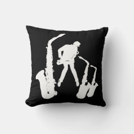 L Jazzman White Silhouette Sax Jazz Black Pillow Kissen