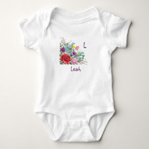 L Leah personalisieren Buchstabenname, Rose-Blume Baby Strampler
