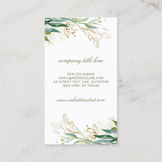 L Letter Monogram Gold Greenerity Blätter Elegant Visitenkarte (Rückseite)