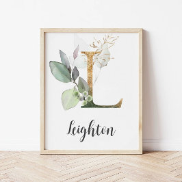 L Letter Monogram Greenerity Kinderzimmer Name Wal Poster
