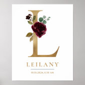 L Letter Monogram Name Marsala Floral Kinderzimmer Poster (Vorne)