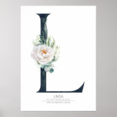 L Letter Monogram Weiße Blume und Grüne Poster (Vorne)