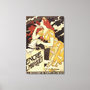 L. Marquet Ink Red-Headed Woman & Harp Leinwanddruck