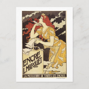 L. Marquet Ink Red-Headed Woman & Harp Postkarte