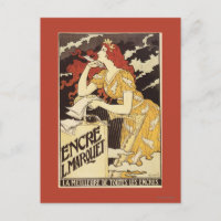 L. Marquet Tinte Rothaarige Frau & Harfe