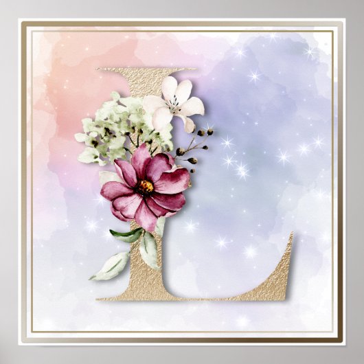 L Monogram Burgund Blume Poster (Vorne)