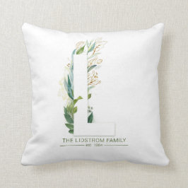L Monogram Elegant Gold Greenery Familienname Kissen