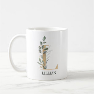 L Monogram Floral Personalisiert Coffee Tasse
