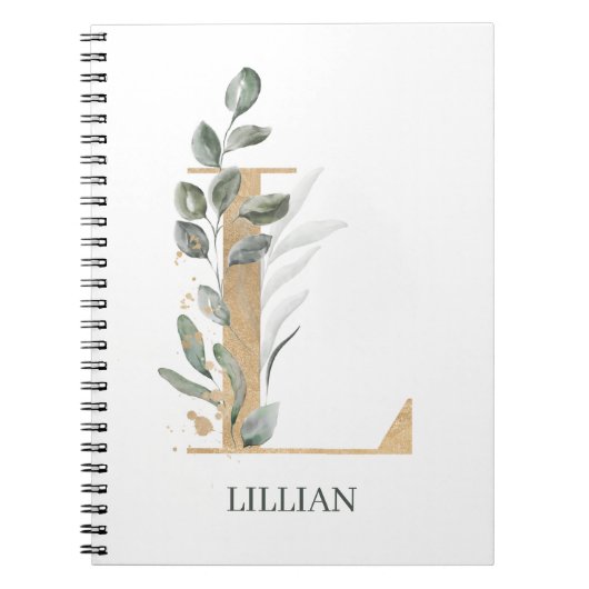 L Monogram Floral Personalisiertes Notebook Notizblock (Vorderseite)
